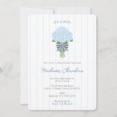 Moderne Preppy Blauwe Hortensia Jongens Baby Showe Kaart (Voorkant)