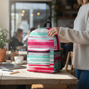 Moderne Preppy Cyaan Magenta Gepersonaliseerde Naa Bedrukte Rugzak