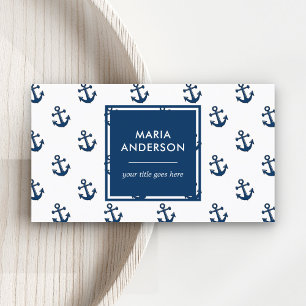 Moderne Preppy Navy Blauwe Nautilus Anker Patroon Visitekaartje