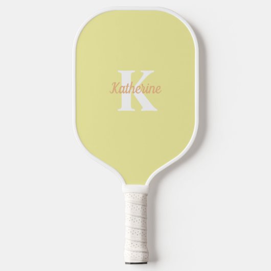 Moderne Preppy Pastel Geel Monogrammed Vrouwelijk Pickleball Paddle (Voorkant)