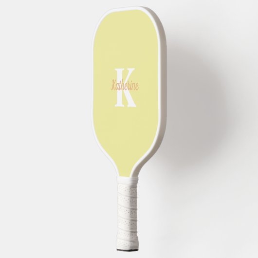 Moderne Preppy Pastel Geel Monogrammed Vrouwelijk Pickleball Paddle (Links)