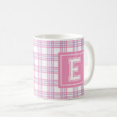 Moderne Preppy Plaid Roze Paars Varsity Monogram Koffiemok (Voorkant rechts)
