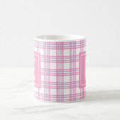 Moderne Preppy Plaid Roze Paars Varsity Monogram Koffiemok (Center)