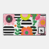 Moderne Preppy Roze Kleurrijke Bloemen Monogram Le Bureaumat (Voorkant)