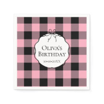 Moderne Preppy Roze Zwart Gingham Verjaardag