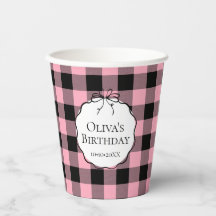 Moderne Preppy Roze Zwarte Gingham Verjaardag