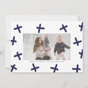 Moderne Pret Border   Blauwe & Witte Kerstkruisen Feestdagenkaart