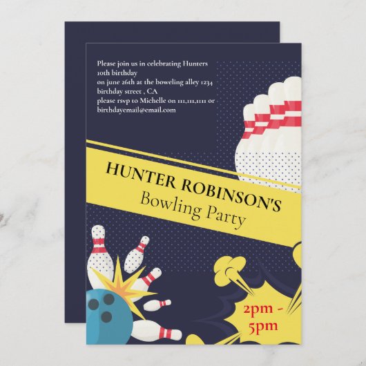 Moderne pret Bowling kids feestje  Kaart (Voorkant / Achterkant)