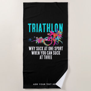 Moderne pret zwarte kleurrijke triatlon humor sarc strandlaken
