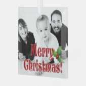 Moderne pretkerst en Holly Custom Photo Glas Ornament (Voorkant links)