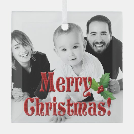 Moderne pretkerst en Holly Custom Photo Glas Ornament (Voorkant)