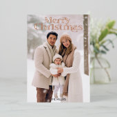 Moderne Prettig Kerstmis Minimaal 1 Foto Beige Folie Feestdagenkaart (Staand Voorkant)