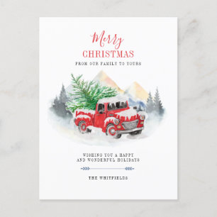 Moderne Prettig Kerstmis Rode Truck Familie Feestdagenkaart