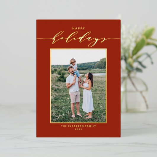 Moderne Prettige feestdagen foto van Script Red (Staand Voorkant)