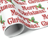 Moderne prettige kerst en holly Text Pattern Cadeaupapier (Rol Hoek)