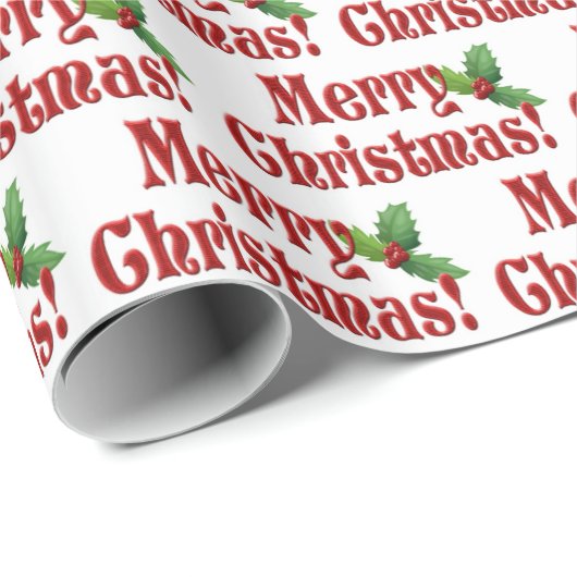 Moderne prettige kerst en holly Text Pattern Cadeaupapier (Rol Hoek)