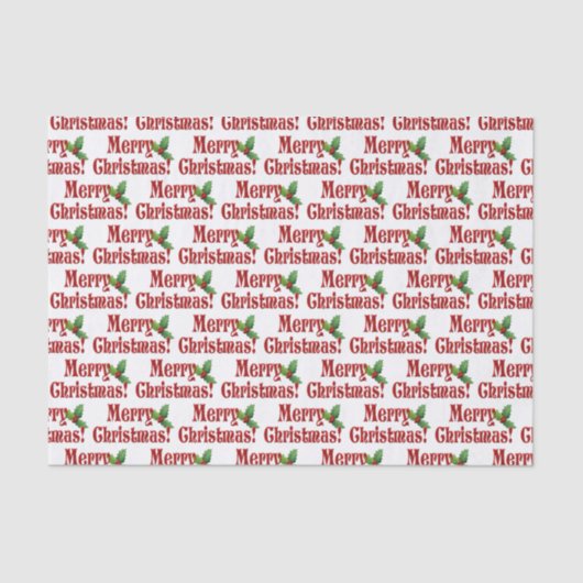 Moderne prettige kerst en holly Text Pattern Tissuepapier (Voorkant)