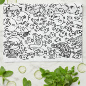 Moderne pretvogels zwart-wit patroon theedoek (Gevouwen)