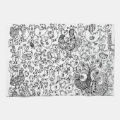 Moderne pretvogels zwart-wit patroon theedoek (Horizontaal)