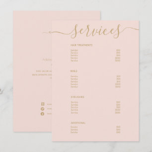 Moderne prijslijst voor bruinkroze bruinkzalf met menu