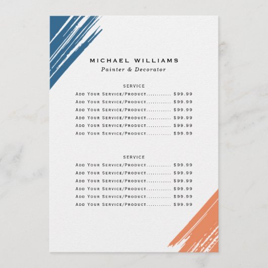 Moderne prijslijst voor gebruikers menu (Voorkant)