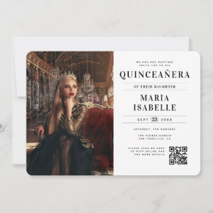 Moderne Prinses Foto QR Code Quinceañera Kaart