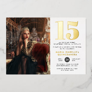 Moderne Prinses Foto Quinceañera Verjaardag Goud Folie Uitnodiging