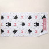 Moderne Prinses Kroon & roze Bogen Strandlaken (Voorkant)