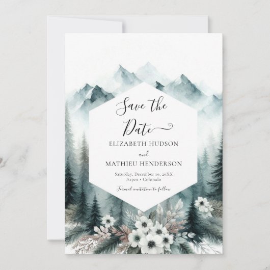 Moderne Printable Mountain Wedding Save The Date (Voorkant)