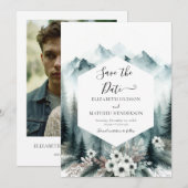 Moderne Printable Mountain Wedding Save The Date (Voorkant / Achterkant)