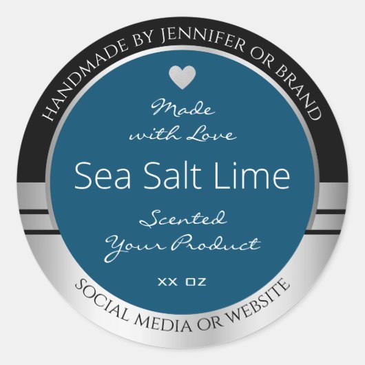 Moderne Product Verpakkingsetiketten Zwart Zilver Ronde Sticker (Voorkant)