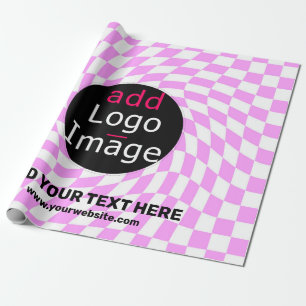 Moderne Professioneel Aangepast merk Checker Roze Cadeaupapier