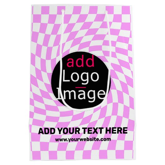 Moderne Professioneel Aangepast merk Checker Roze Medium Cadeauzakje (Achterkant)