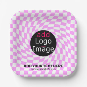 Moderne Professioneel Aangepast merk Checker Roze Papieren Bordje