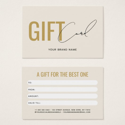 Moderne professionele beige gouden cadeaukaart voo visitekaartje (Voorkant /achterkant)