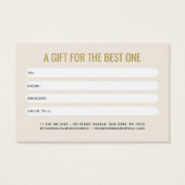 Moderne professionele beige gouden cadeaukaart voo visitekaartje (Achterkant)