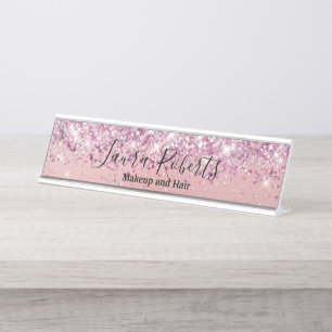 Moderne professionele Blush roze glitterD Bureau Naambordje