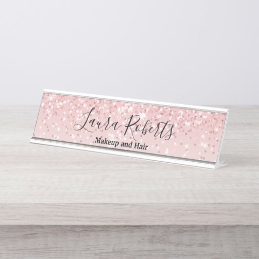 Moderne professionele Blush roze sparkle Glitter D Bureau Naambordje (Voorkant)