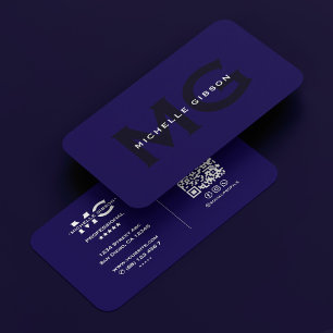 Moderne professionele donkerblauwe Initialen Visitekaartje