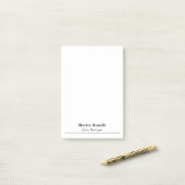 Moderne professionele effen zwart-wit naam titel post-it® notes (Op bureau)