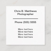 Moderne professionele fotograaf vierkante visitekaartje (Achterkant)