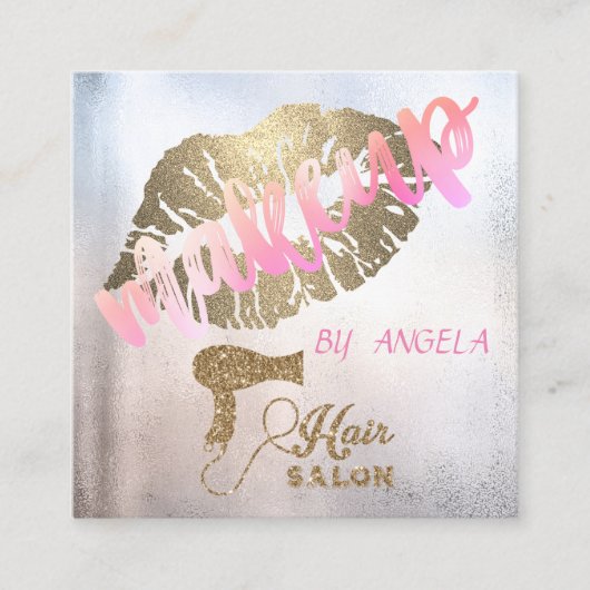Moderne professionele glitterlips, haardroger vierkante visitekaartje (Voorkant)