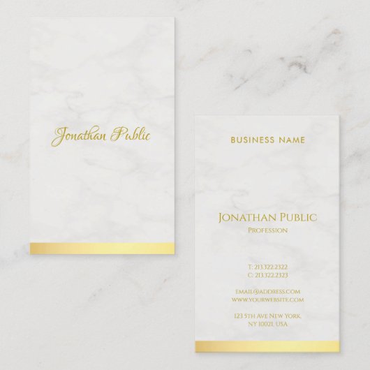 Moderne Professionele Gouden Marmeren Hand Script  Visitekaartje (Voorkant / Achterkant)