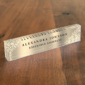 Moderne Professionele Gouden Sparkle Glitter Naambordje (Zijkant)