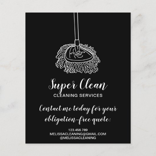 Moderne professionele meid dweil schoonmaak huis flyer (Achterkant)