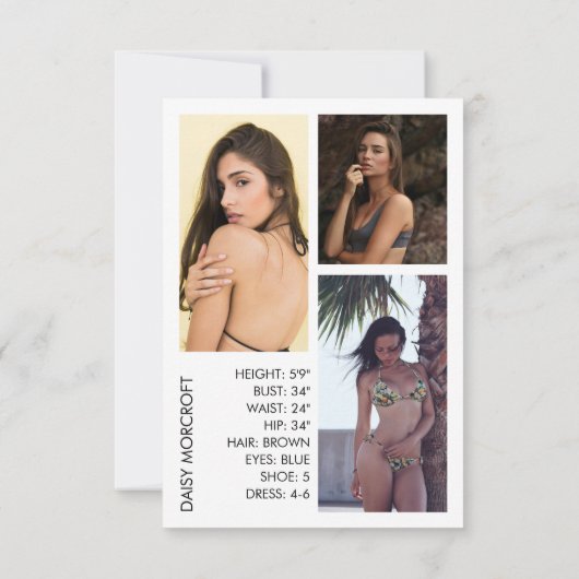 Moderne Professionele Model Actor Foto Comp Kaart (Achterkant)