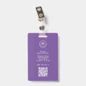 Moderne professionele pasfoto met paarse QR-code v Badge (Achterkant met clip)