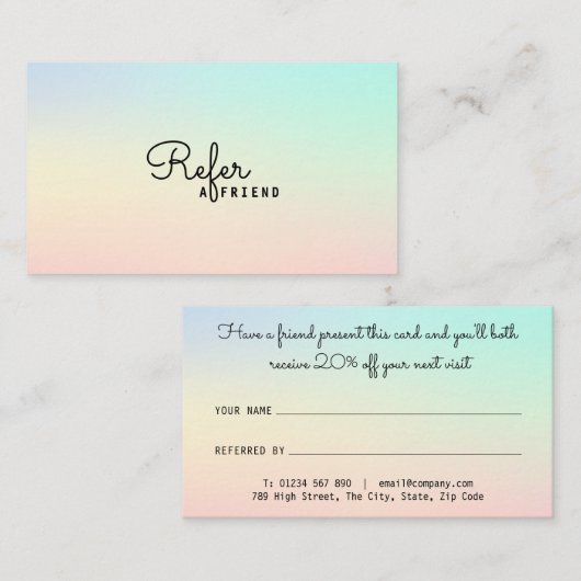 Moderne professionele pastelkleuren aanbevelingskaartje (Voorkant / Achterkant)