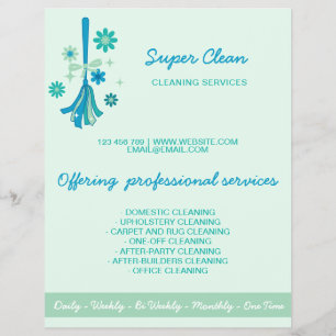 Moderne professionele poetsvrouw reinigt commercie flyer