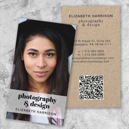Moderne professionele QR-code voor Kraft Foto Visitekaartje
